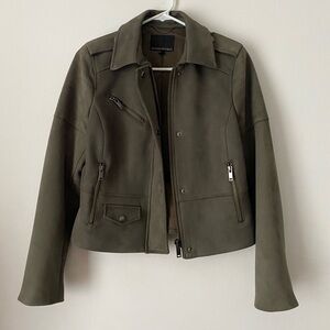 BANANA REPUBLIC Olive Green Vegan Suede Stretch Full Zip Moto Jacket Small
